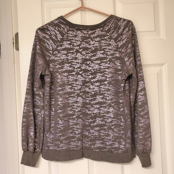 JANE and DELANCEY GRAY METALLIC PURPLE RIBBED CREWNECK SWEATSHIRT WOMENS SMALL - Picture 2 of 8